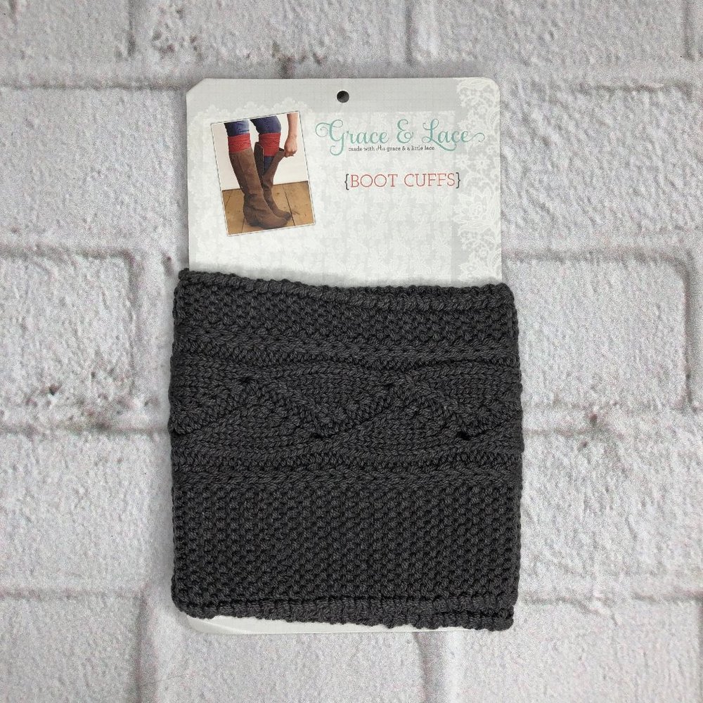 Dark Grey Cable Knit Boot Cuffs by Grace & Lace - C22-09 Cabled Cuff Dark Grey